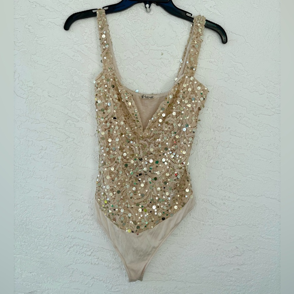 Free People At First Sight Sequence Bodysuit In Pink Pearl Small Petite - Picture 3 of 10